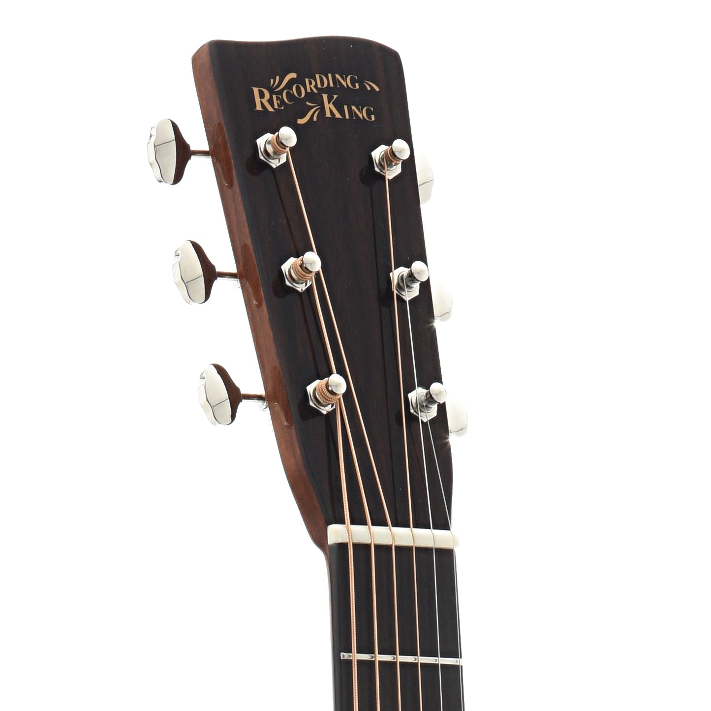 Front Headstock of Recording King RO-318 Mahogany 000 Acoustic Guitar 