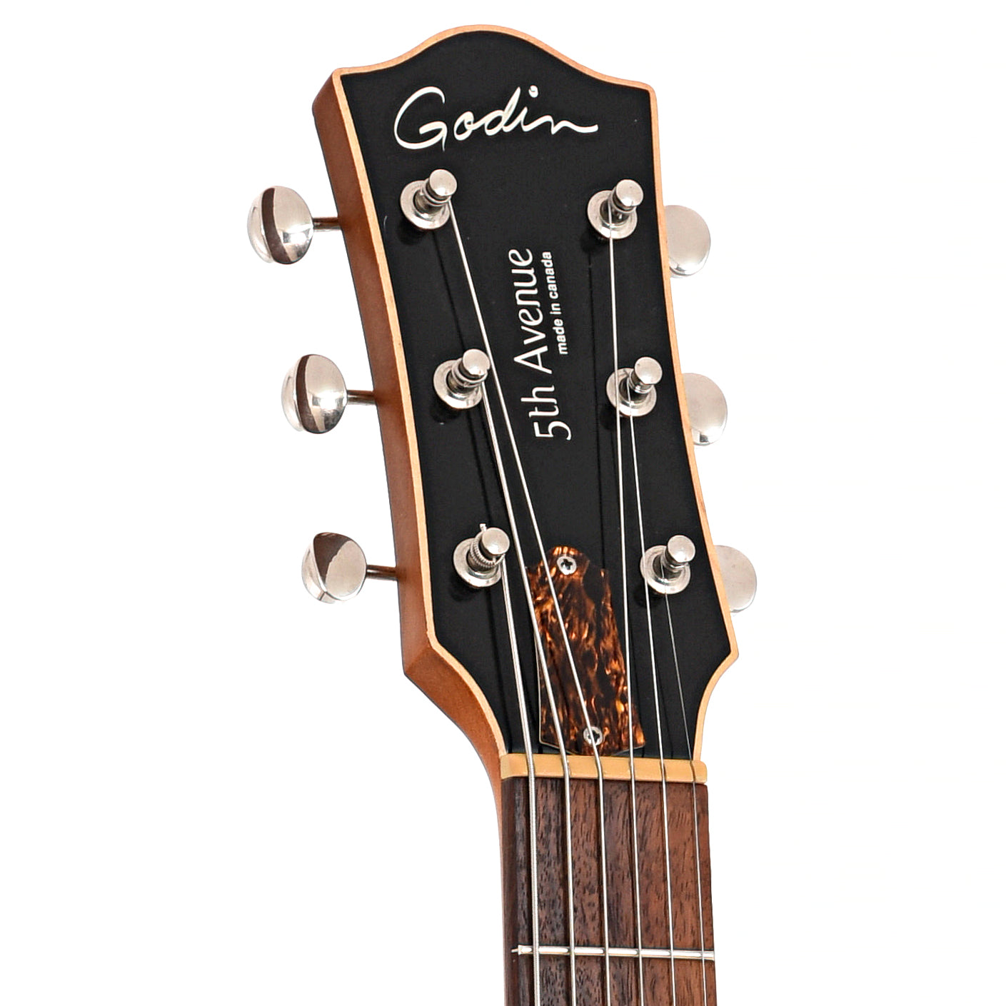 Front headstock of Godin 5th Ave. Kingpin