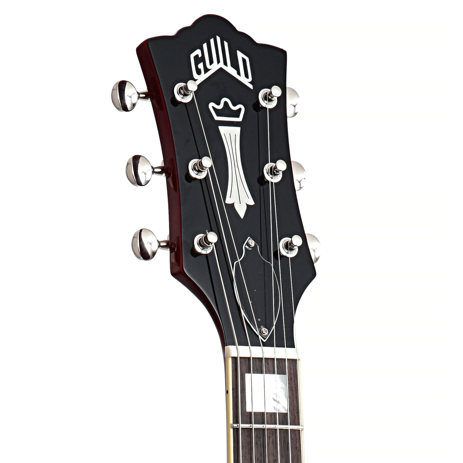 Front headstock of Guild Newark ST. Collection S-100 Polara, Cherry Red