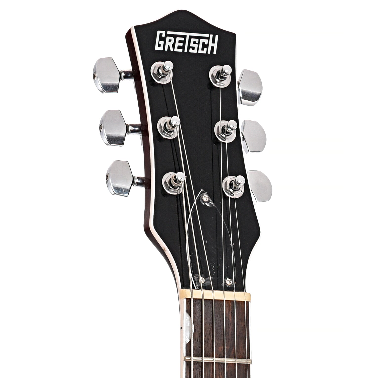 Front headstock of Gretsch G5222 Electromatic Double Jet BT with V-Stoptail, Walnut Stain