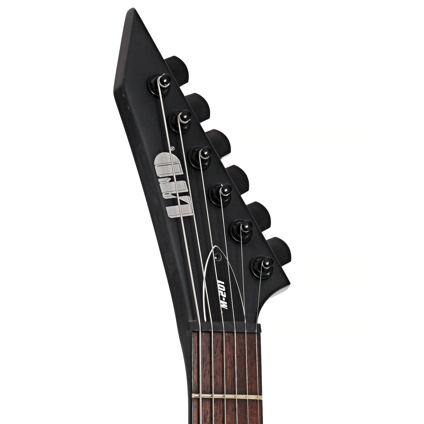 Front headstock of ESP LTD M-201HT Electric Guitar, Black Satin