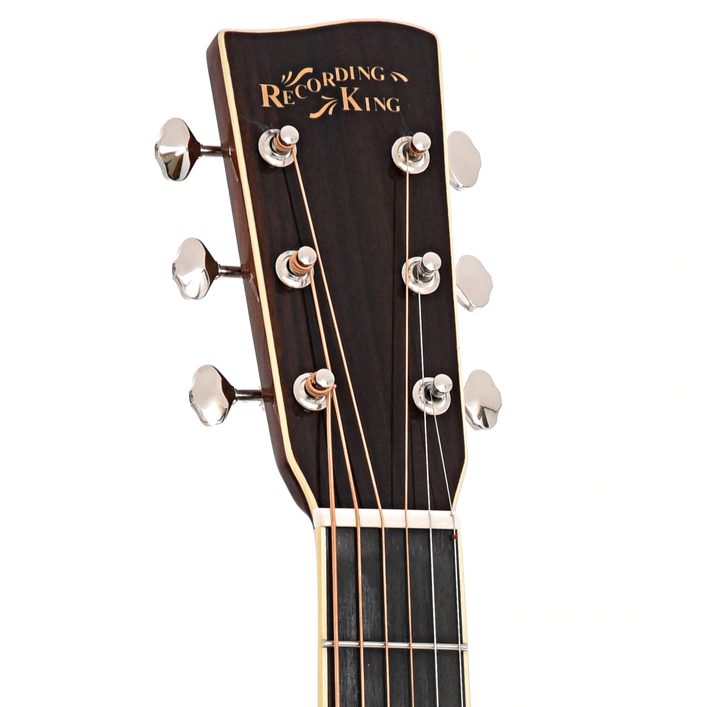 Front headstock of Recording King RD-342 Tonewood Reserve Elite Dreadnought