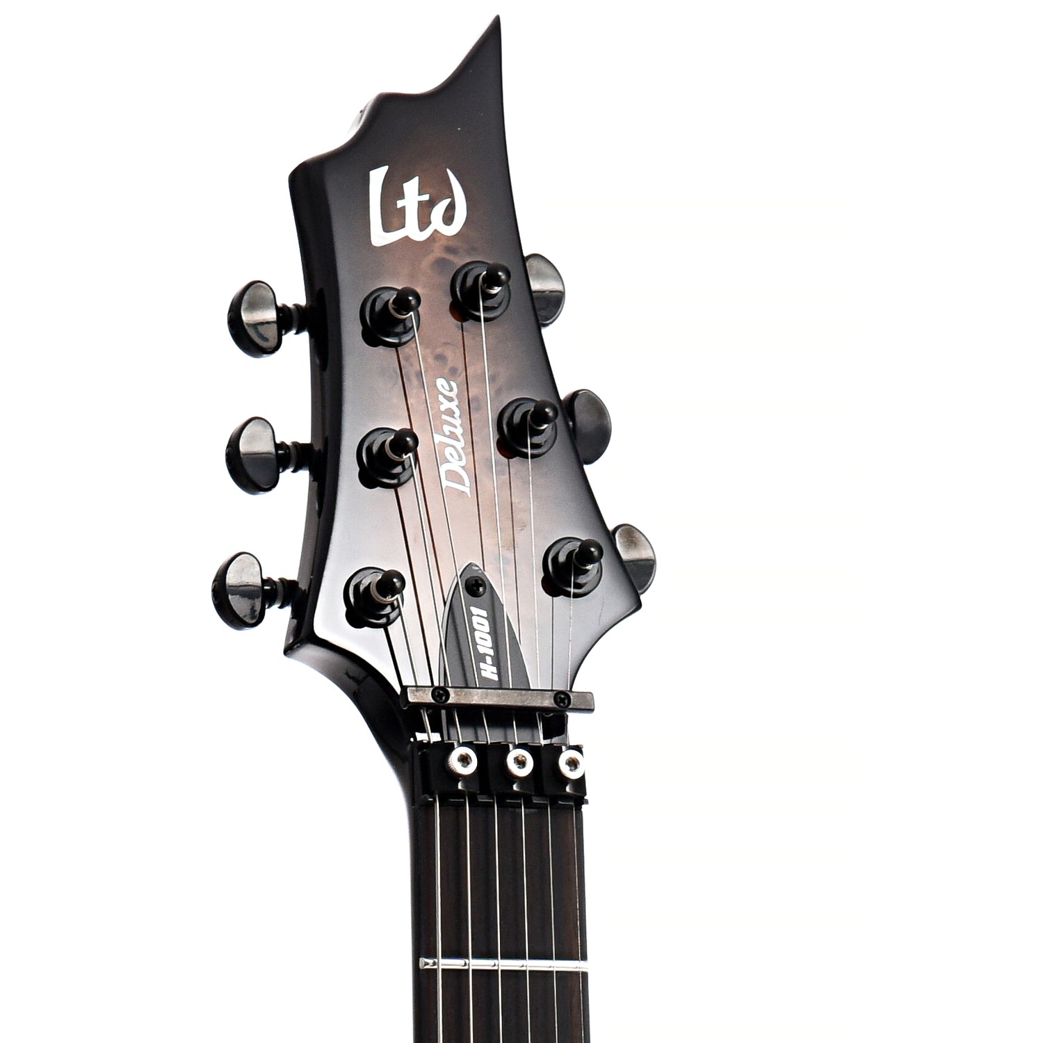 Front headstock of ESP LTD H-1001FR Electric Guitar, Black Natural Burst