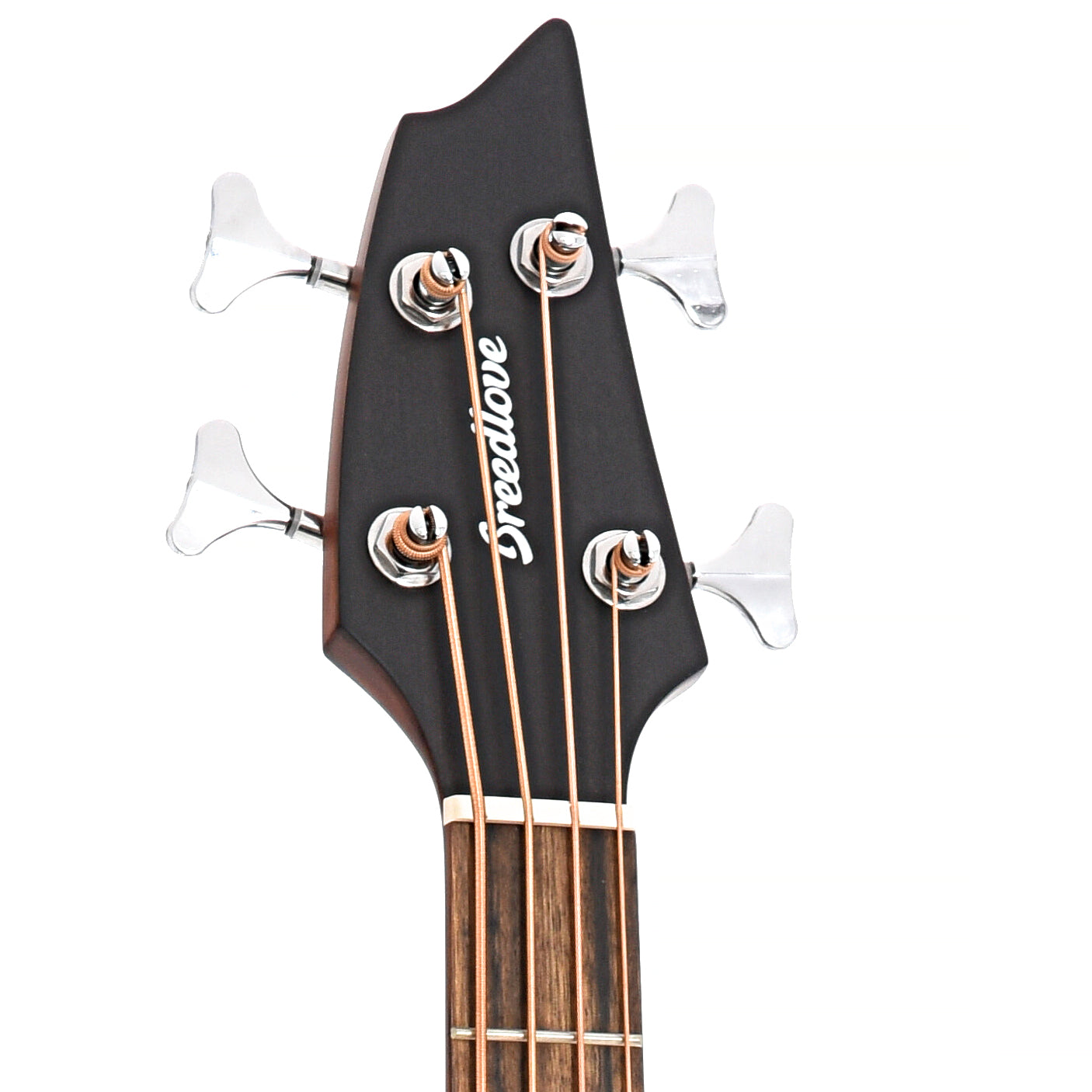 Front headstock of Breedlove Eco Collection Discovery S Concert Edgeburst Bass 