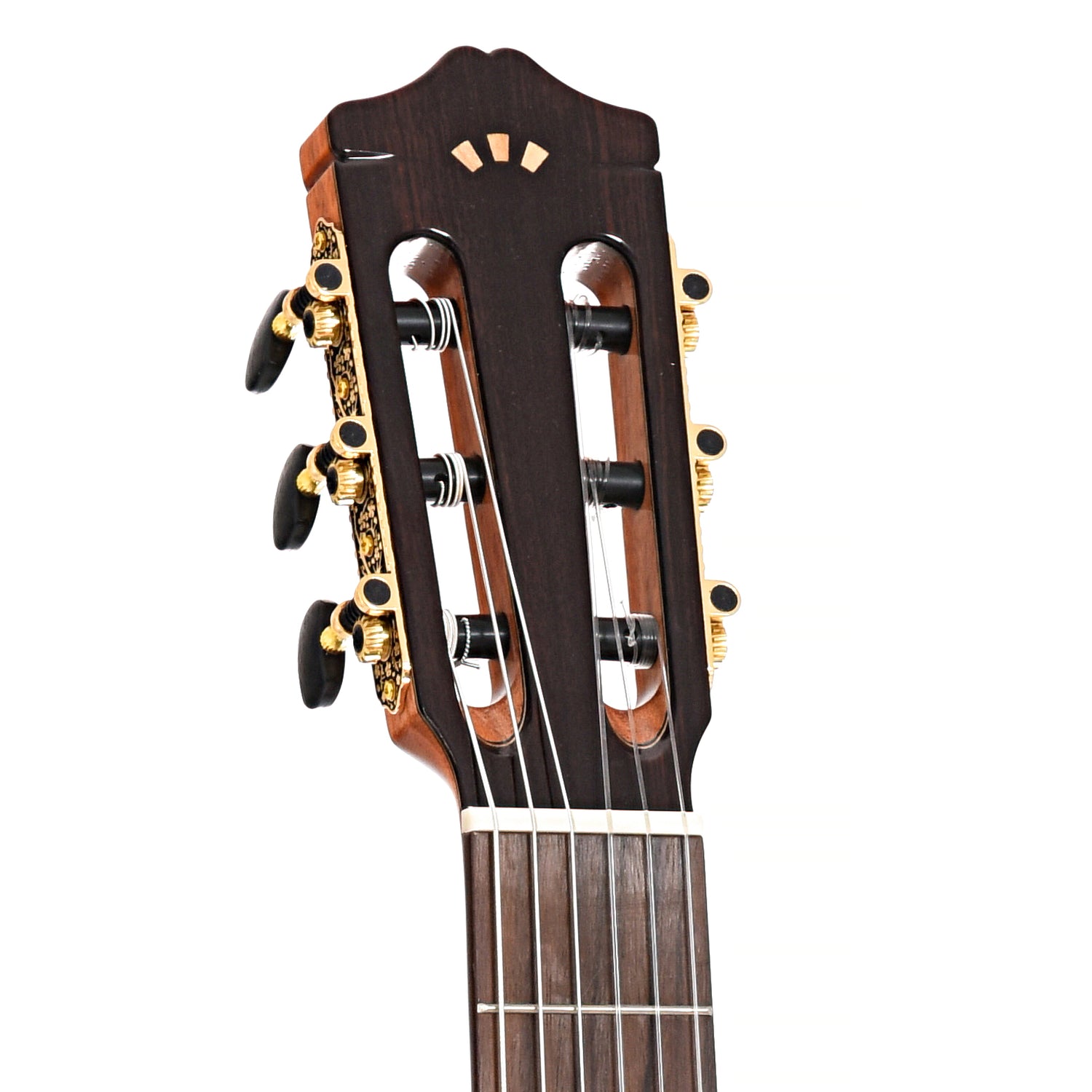 Front headstock of Cordoba C7 Classical Guitar, Cedar Top