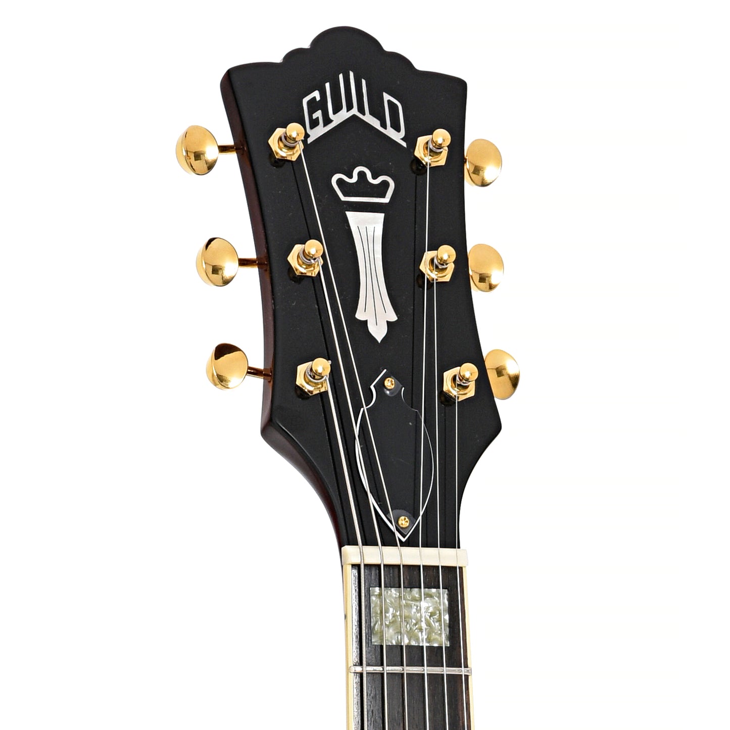 Front Headstock of Guild Newark St. Collection M-75 Aristocrat Hollow Body Archtop Guitar