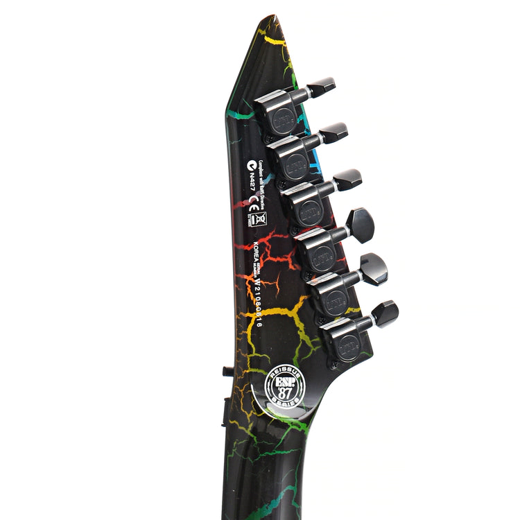 Back Headstock of ESP LTD M-1 Custom '87 Rainbow Crackle Electric Guitar