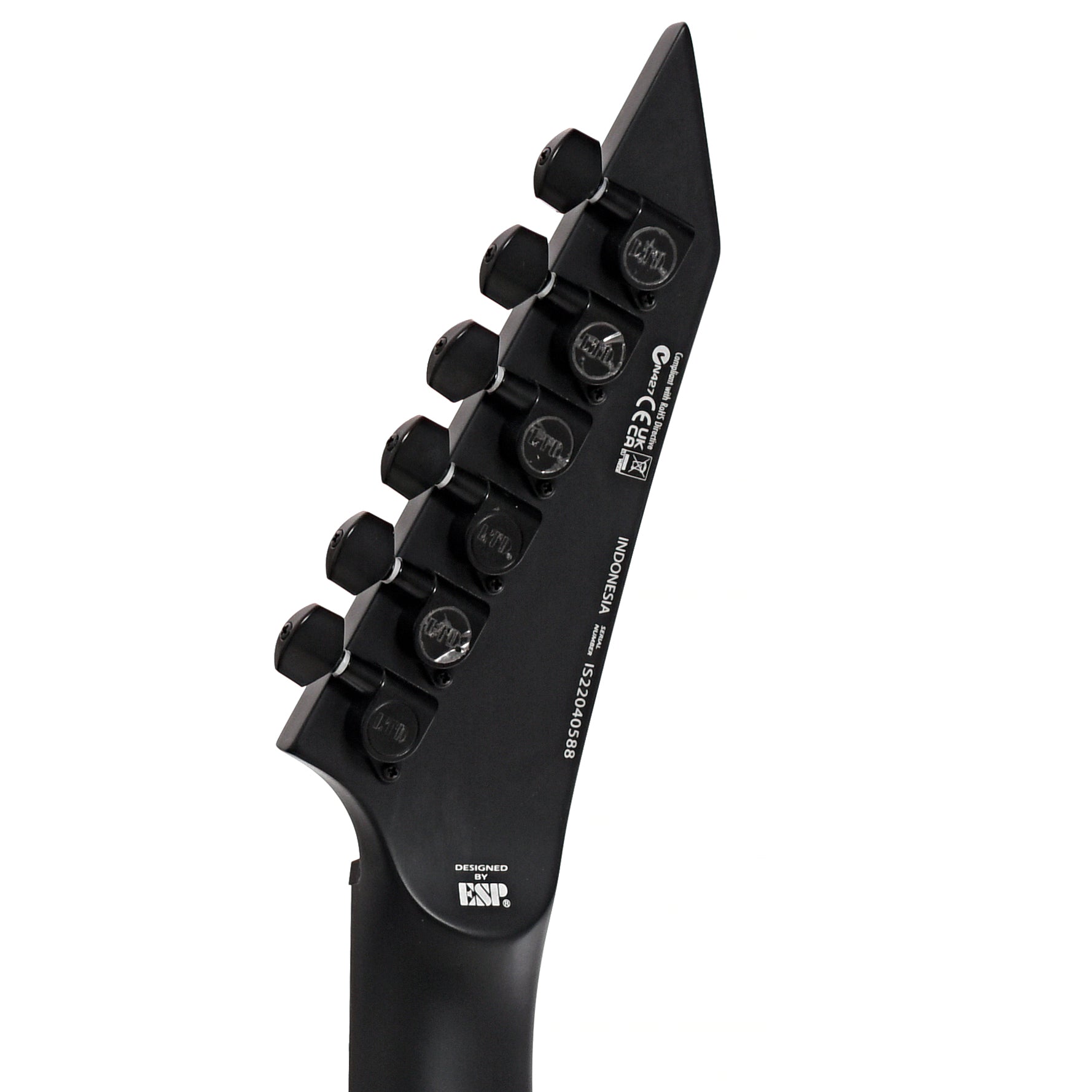 Back headstock of ESP LTD M-201HT Electric Guitar, Black Satin