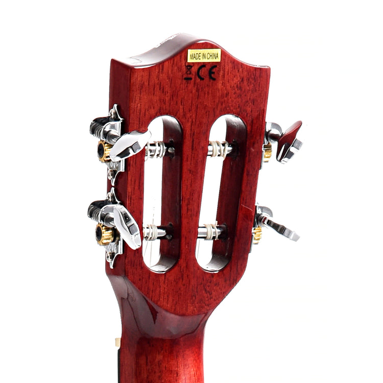 Back headstock of Lanikai Quilted Maple Red Stain A/E Tenor Ukulele 