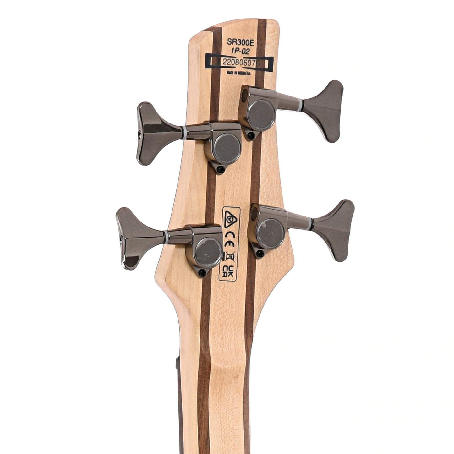 Back headstock of Ibanez SR300E Cerulean Aura Burst bass