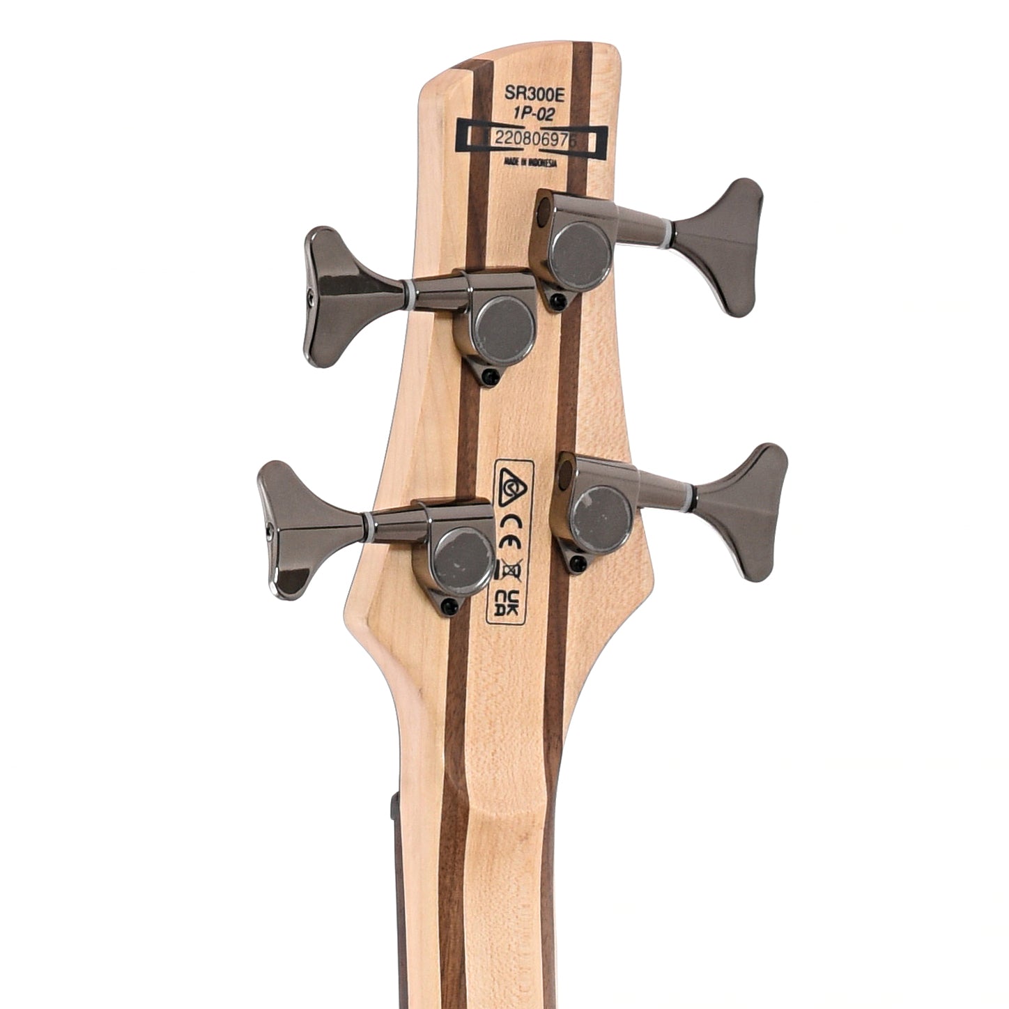 Back headstock of Ibanez SR300E Cerulean Aura Burst bass