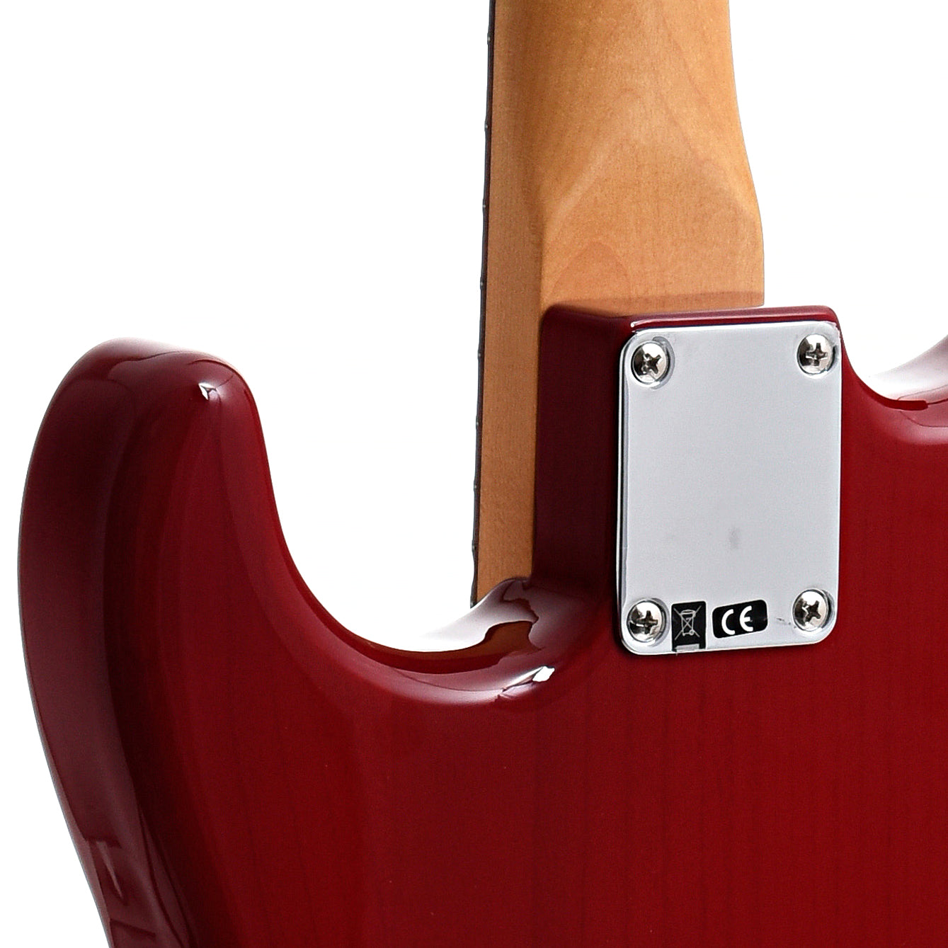 Neck joint of Fender Noventa Stratocaster, Crimson Red Transparent