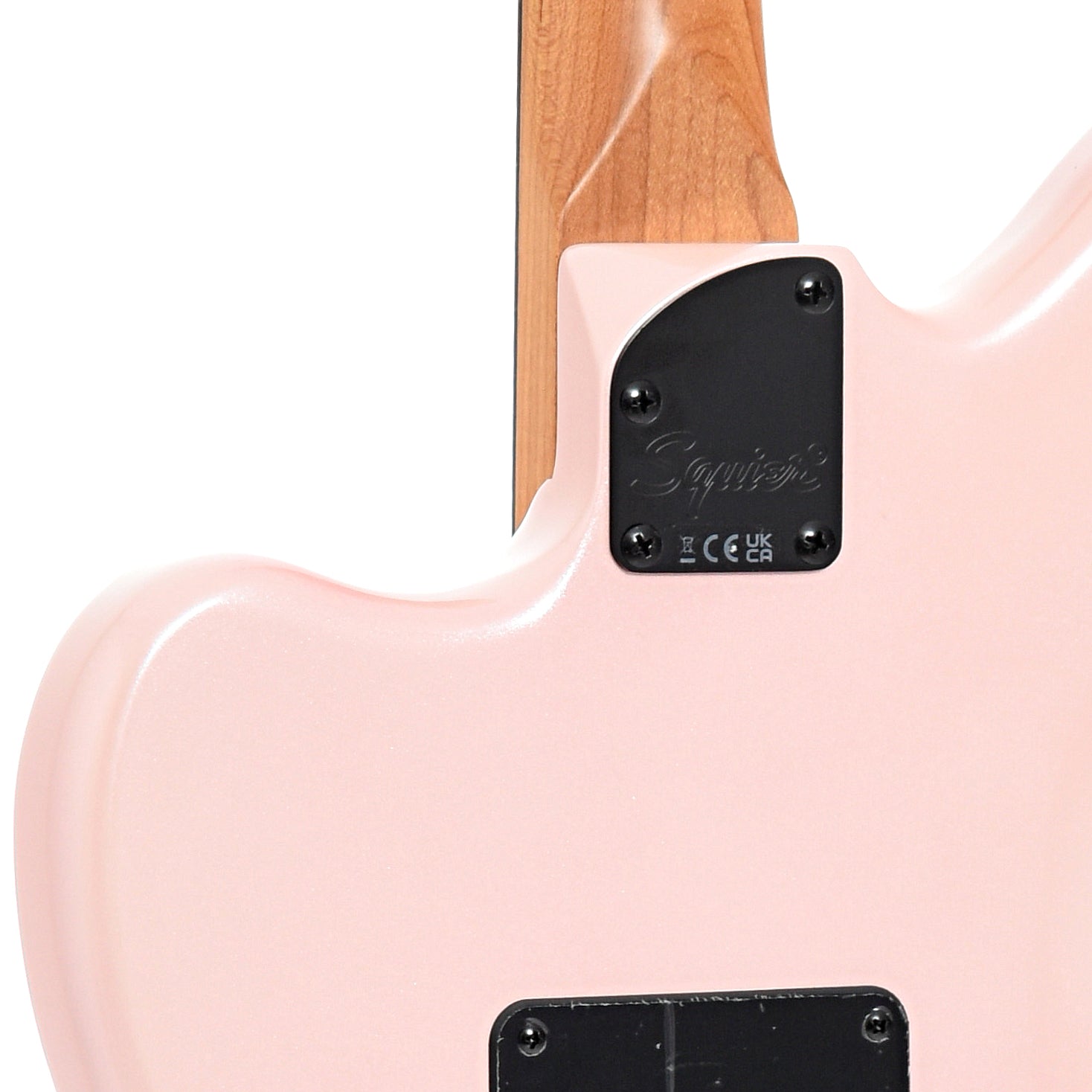 Neck joint of Squier Contemporary Active Jazzmaster HH, Shell Pink Pearl