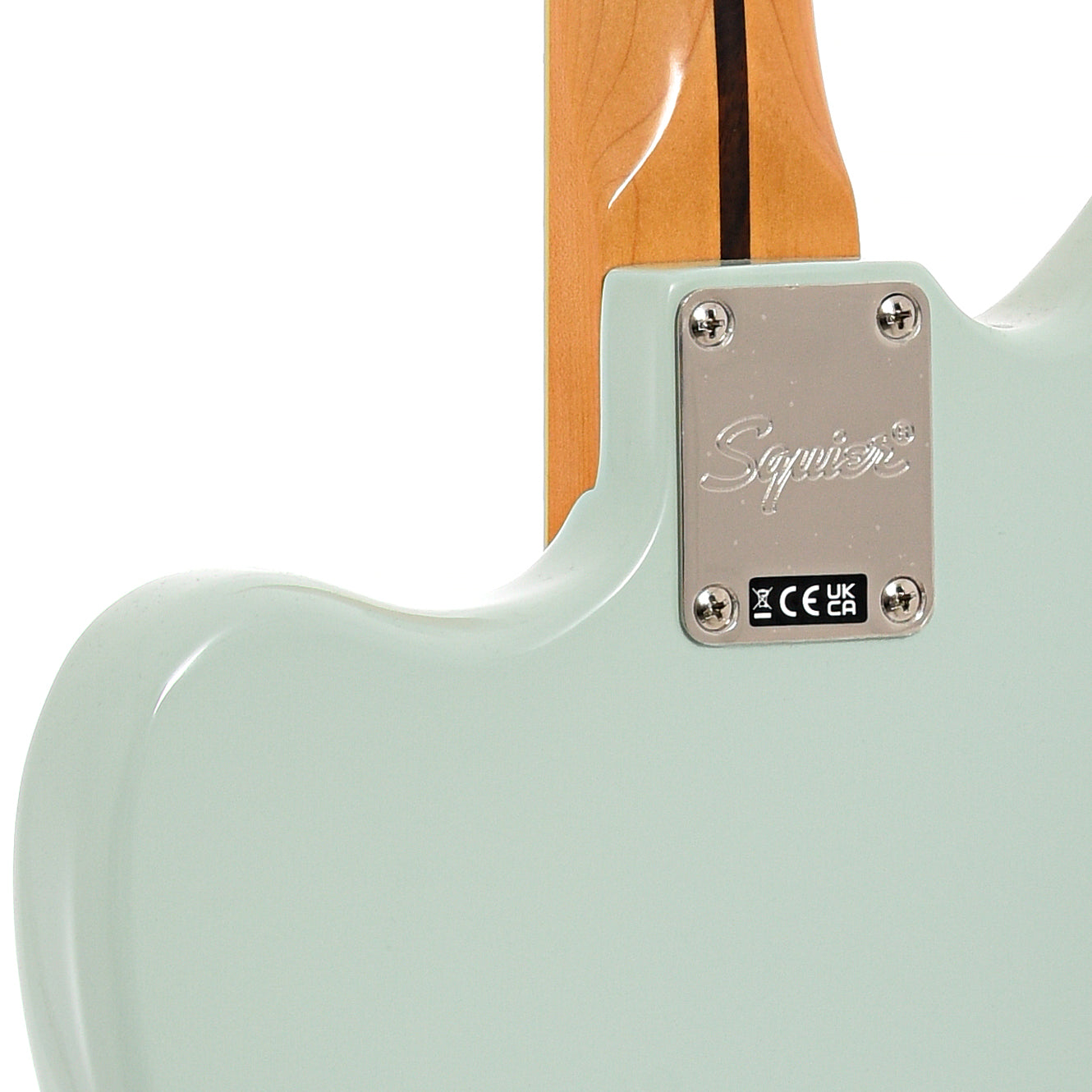 Neck joint of Squier Classic Vibe '70s Jaguar, Surf Green