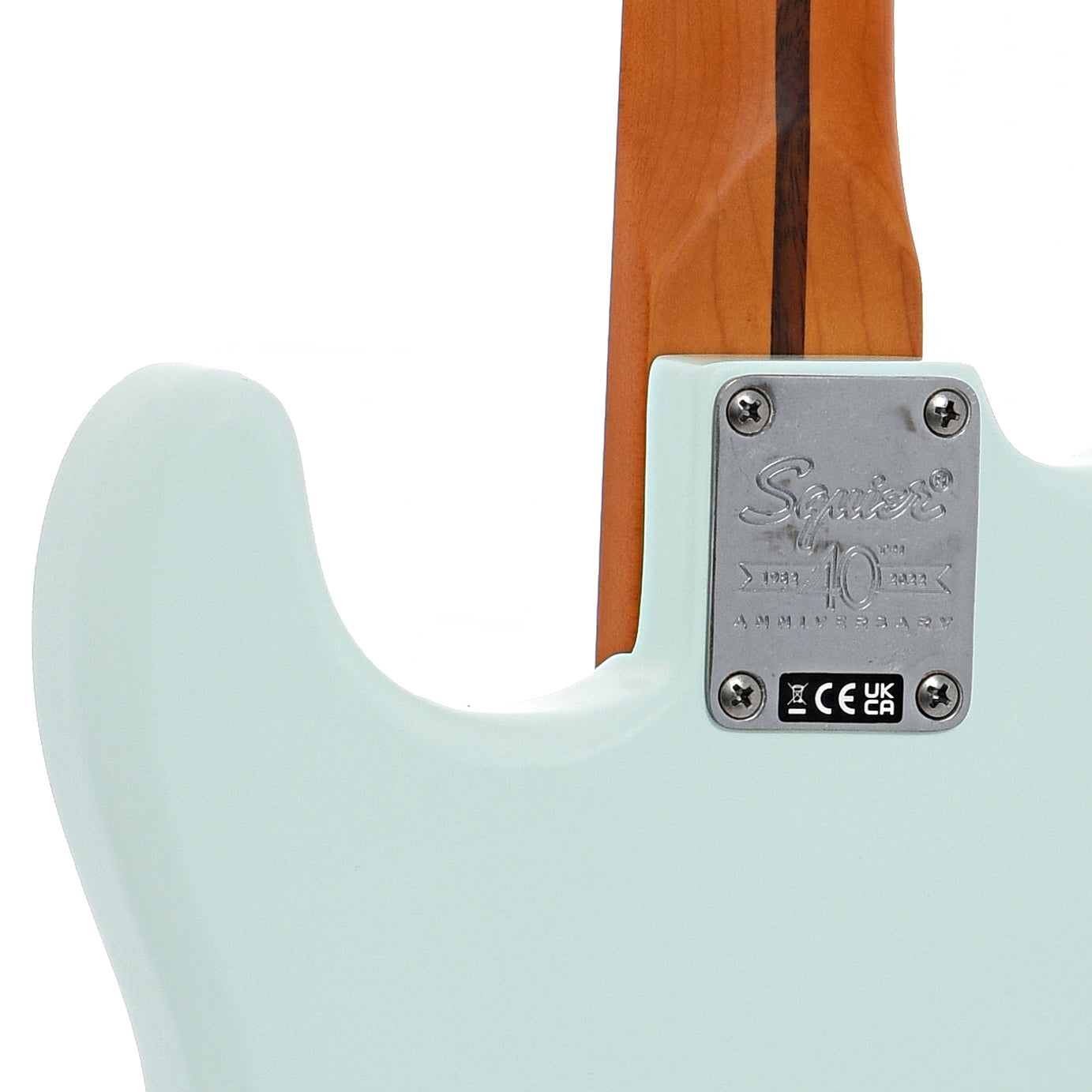 neck joint of Squier 40th Anniversary Stratocaster, Vintage Edition, Satin Sonic Blue