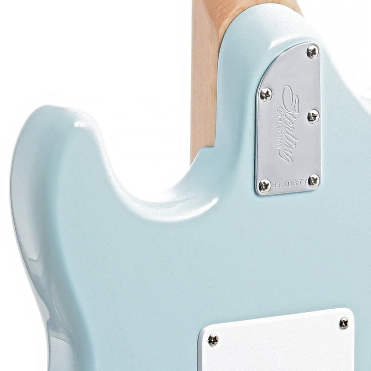 neck joint of of Sterling by Music Man Cutlass SSS, Daphne Blue