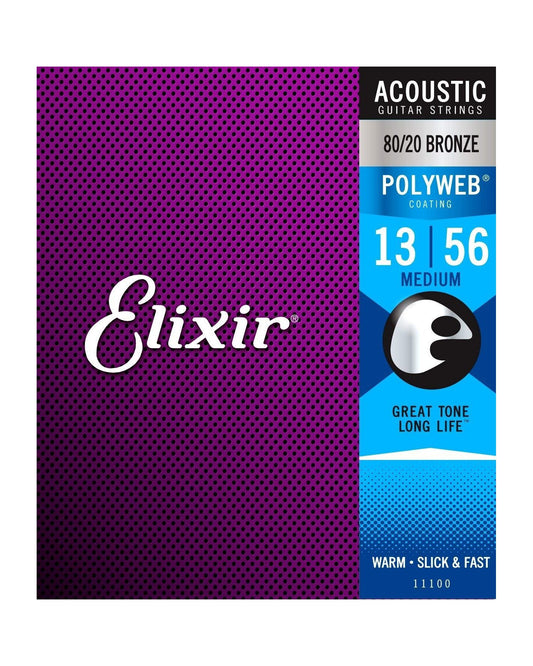 Image 1 of Elixir 11100 80/20 Bronze Polyweb Medium 6-String Acoustic Guitar Strings - SKU# 11100 : Product Type Strings : Elderly Instruments