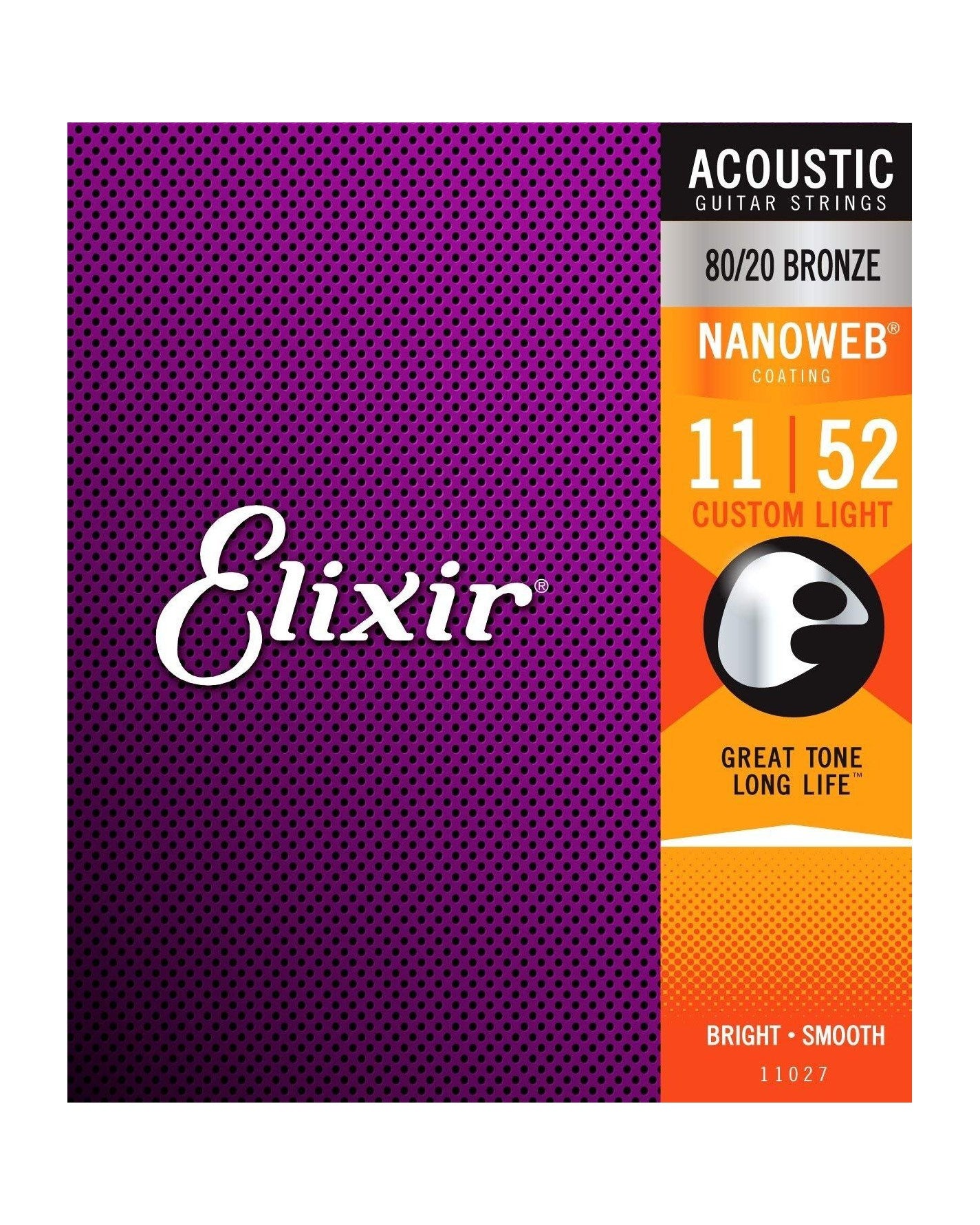 Front of Elixir 11027 80/20 Bronze Nanoweb Custom Light 6-String Acoustic Guitar Strings