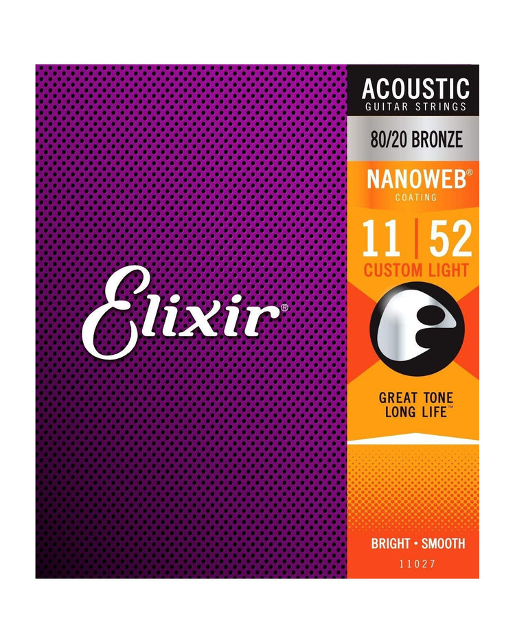 Front of Elixir 11027 80/20 Bronze Nanoweb Custom Light 6-String Acoustic Guitar Strings