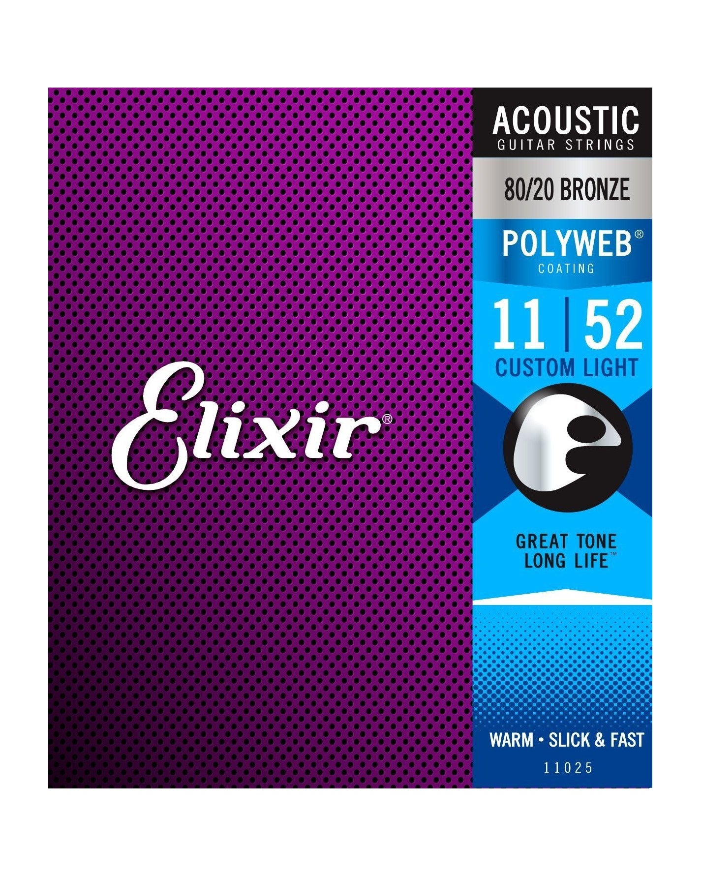 Image 1 of Elixir 11025 80/20 Bronze Polyweb Custom Light 6-String Acoustic Guitar Strings - SKU# 11025 : Product Type Strings : Elderly Instruments