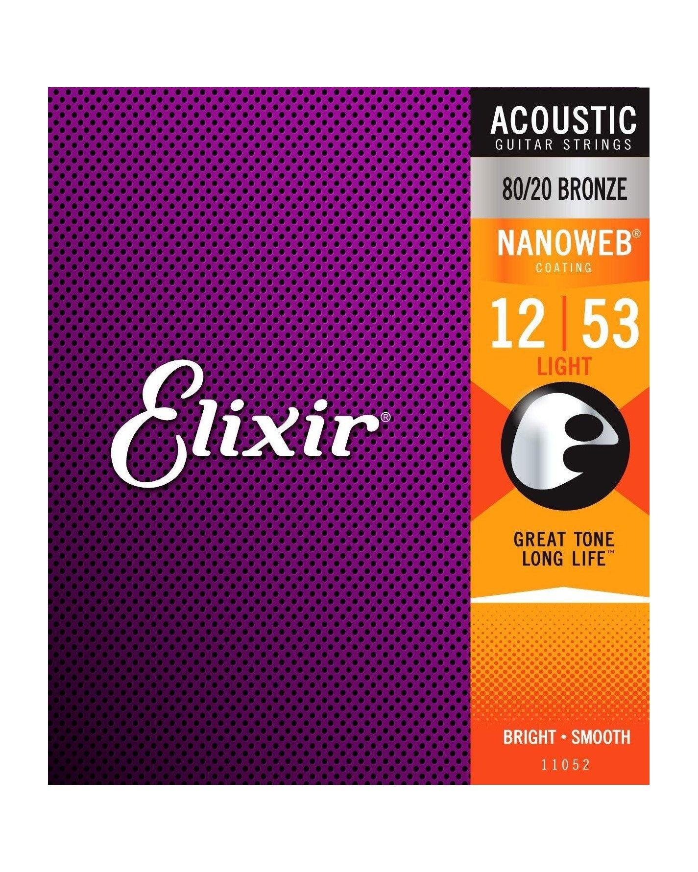 Front of Elixir 11052 80/20 Bronze Nanoweb Light 6-String Acoustic Guitar Strings