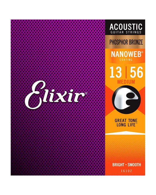 Front of Elixir 16102 Phosphor Bronze Nanoweb Medium 6-String Acoustic Guitar Strings