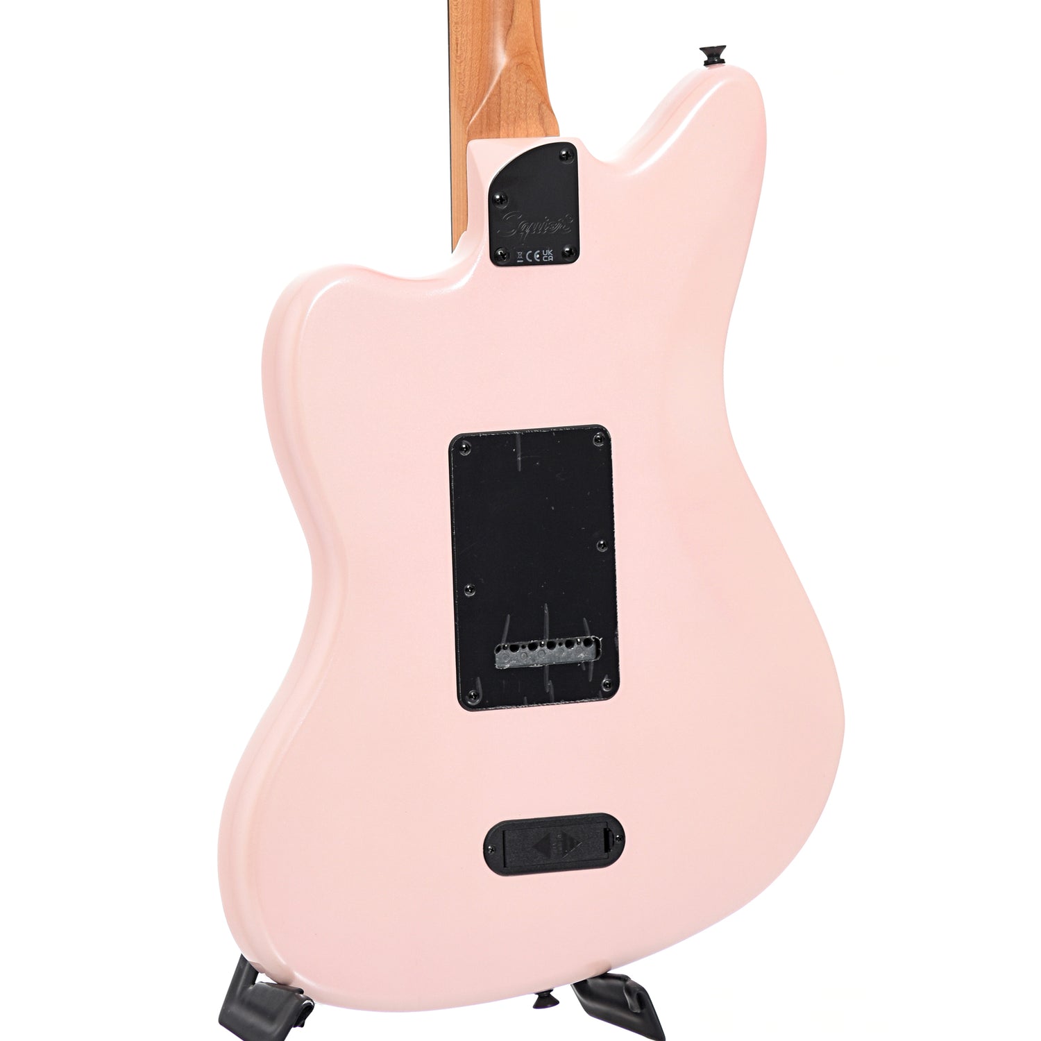 Back and side of Squier Contemporary Active Jazzmaster HH, Shell Pink Pearl