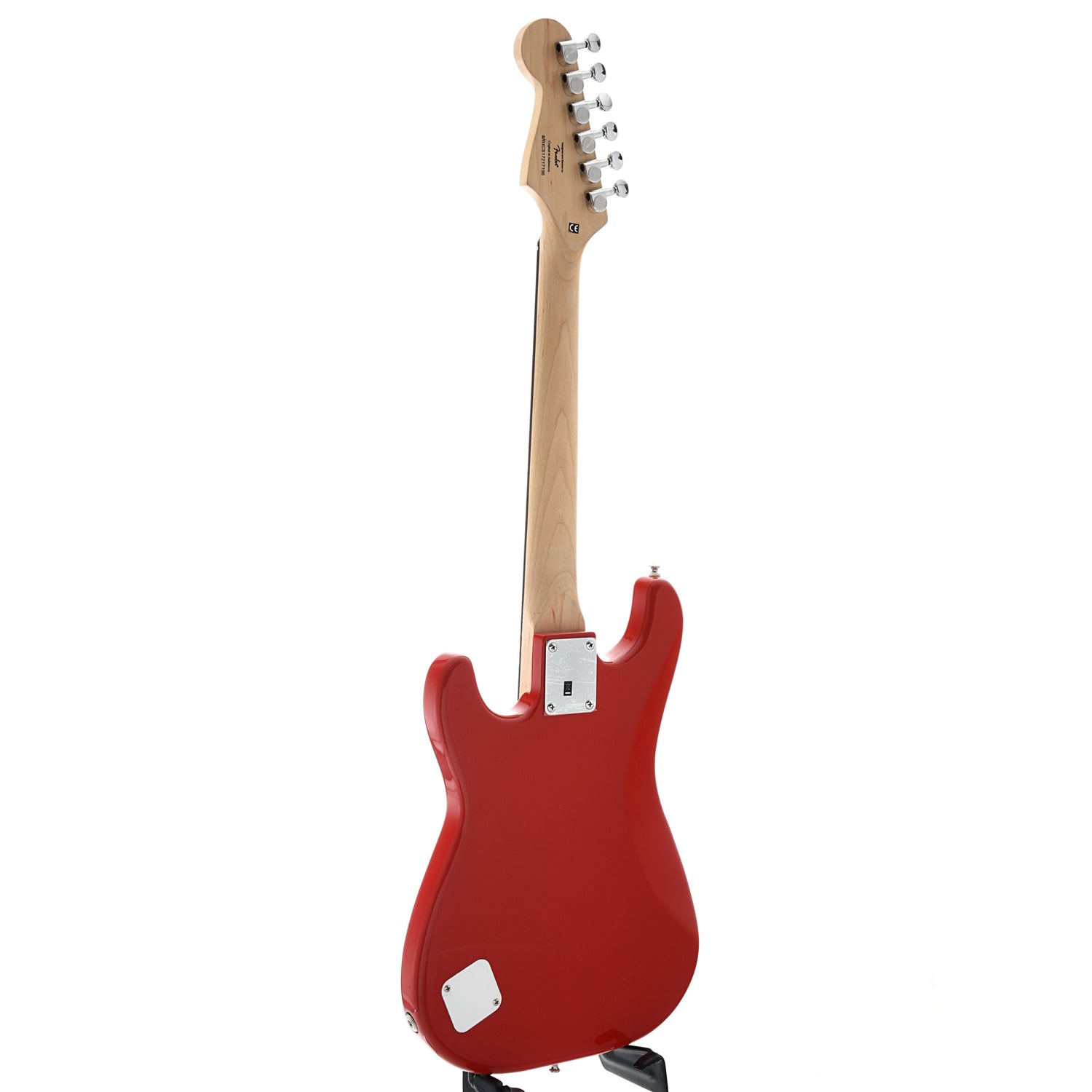 Full back and side of Squier Mini Stratocaster, Dakota Red