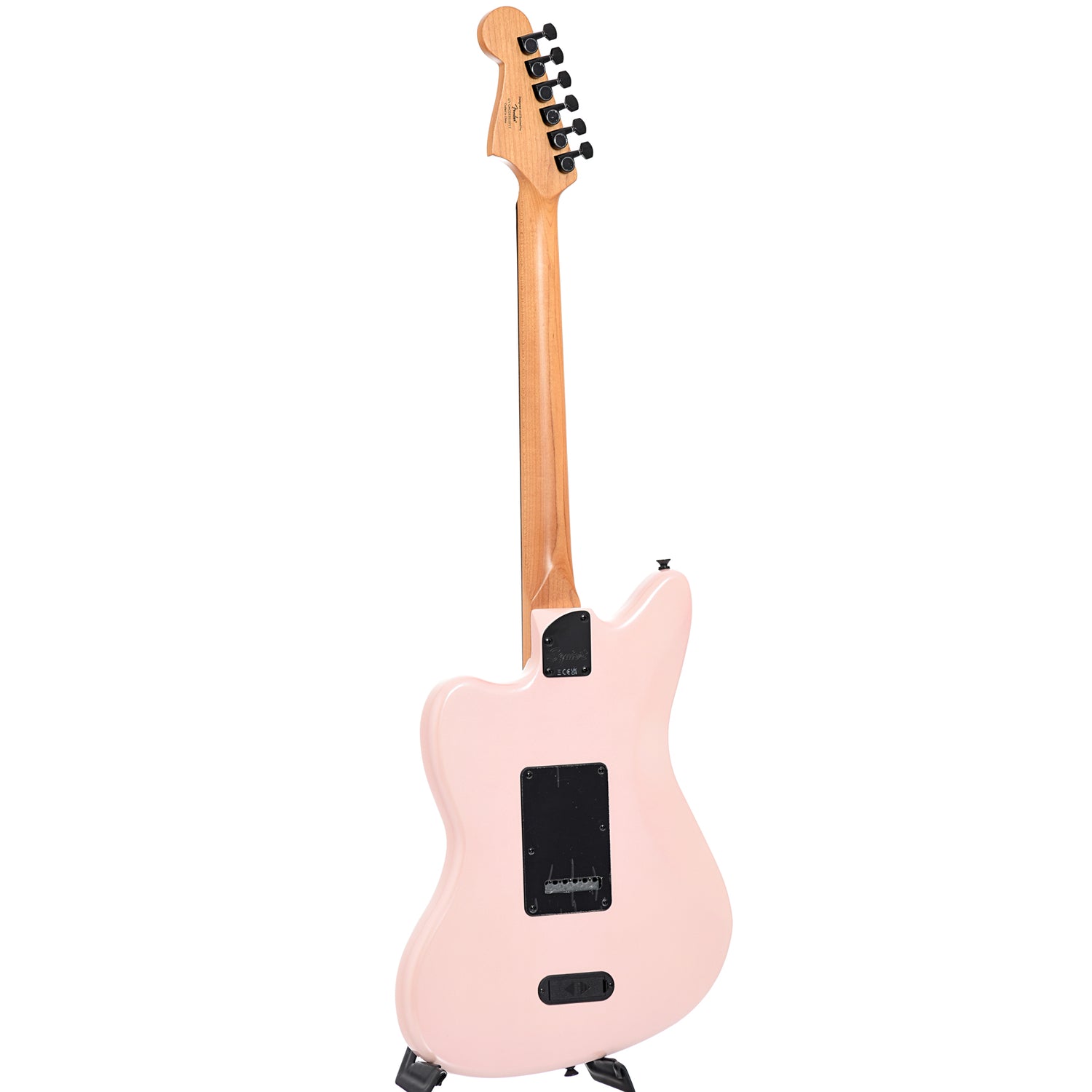 Full back and side of Squier Contemporary Active Jazzmaster HH, Shell Pink Pearl