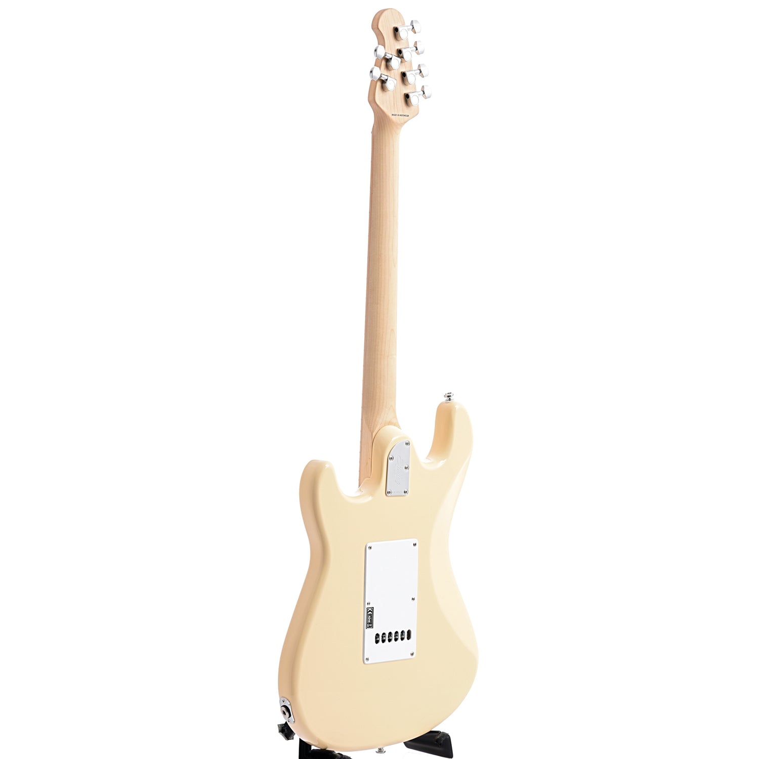 full back and side of Sterling by Music Man Modern Classic "Cutlass" HSS, Vintage Cream