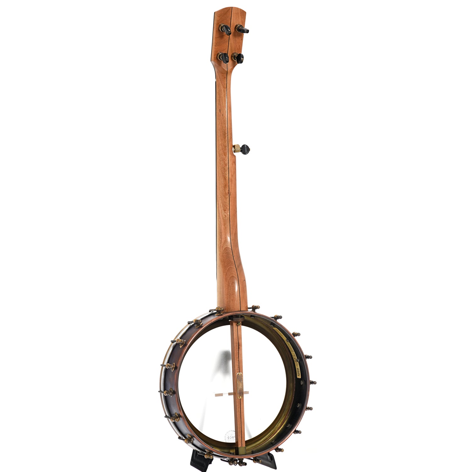 Full back and side of Pisgah 12" Cherry Rambler Dobson Special Copper Openback Banjo