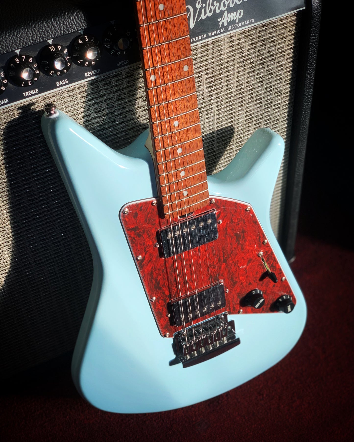 Showroom photo of Sterling by Music Man Albert Lee Electric Guitar, Daphne Blue