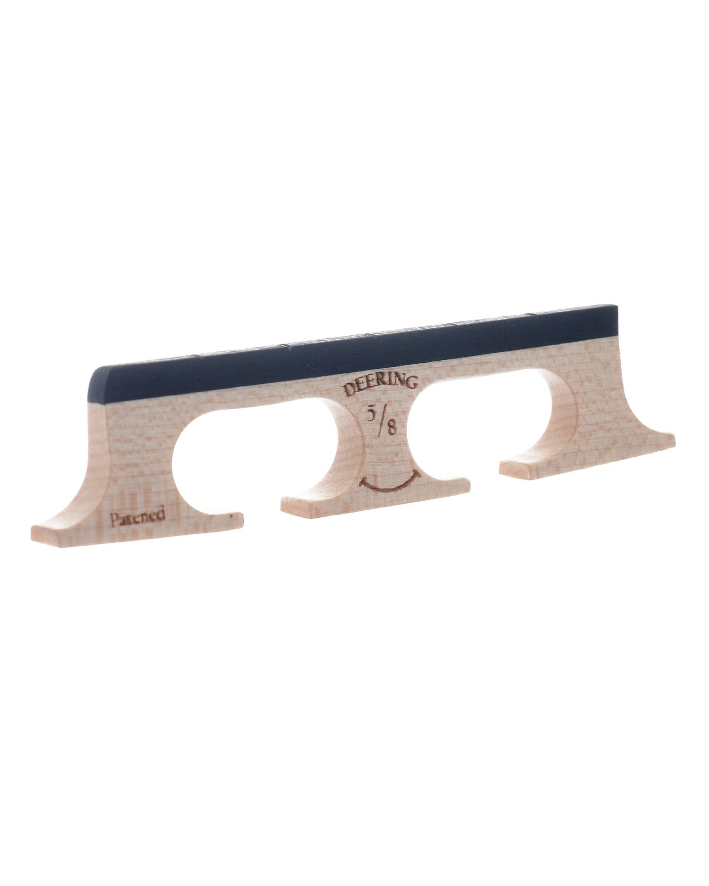 Front and Side of Deering 5/8" Smile Banjo Bridge, with Curved Feet