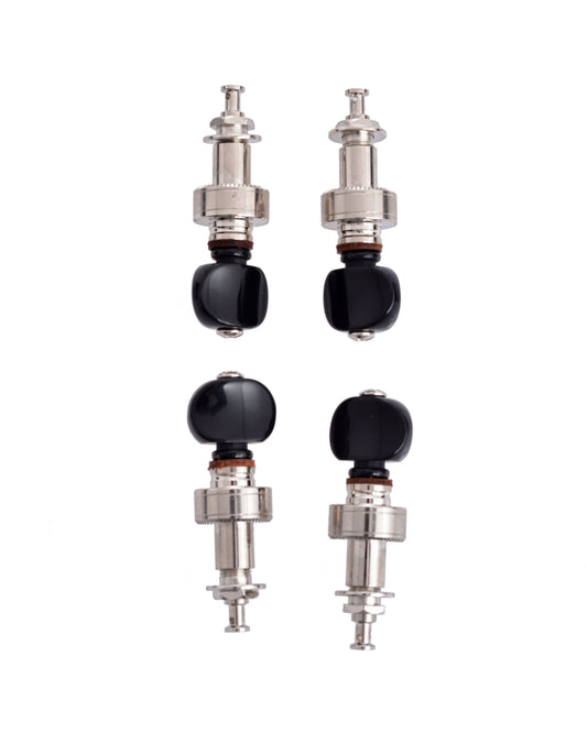 Front of Golden Gate P-430 Deluxe Pancake Planetary Tuners, Set of 4, Black Buttons