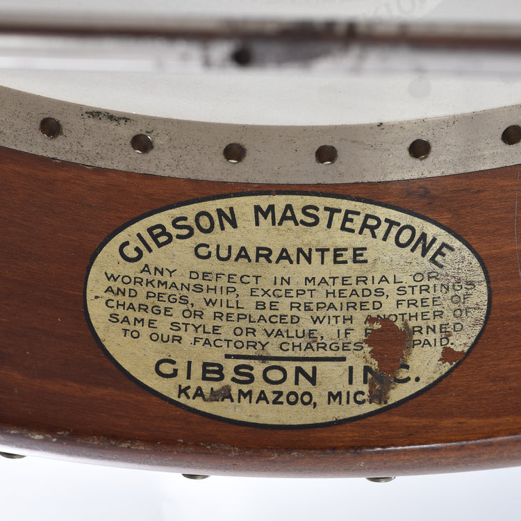 Gibson label inside of banjo rim of Gibson TB-3 Conversion Banjo