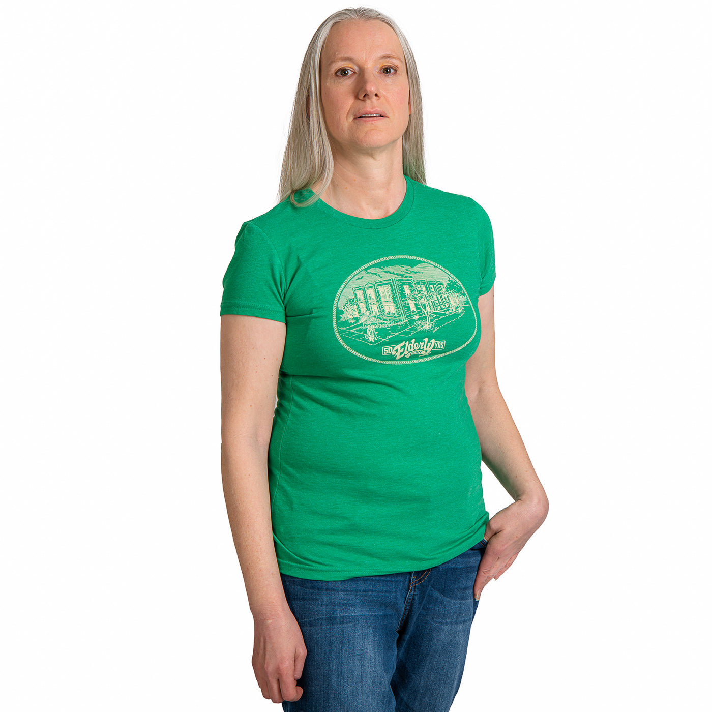 Image 2 of ELDERLY WOMEN'S 50TH ANNIVERSARY LOGO TEE HEATHERED KELLY GREEN (VARIOUS SIZES)- SKU# TEE90-HKG-L : Product Type Accessories & Parts : Elderly Instruments