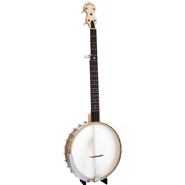 Full Front and Side of Gold Tone CC-Carlin 12" Openback Banjo 