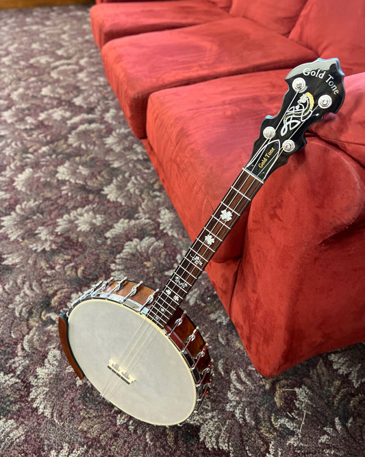 Full Front and Side of Gold Tone Tenor Banjo 