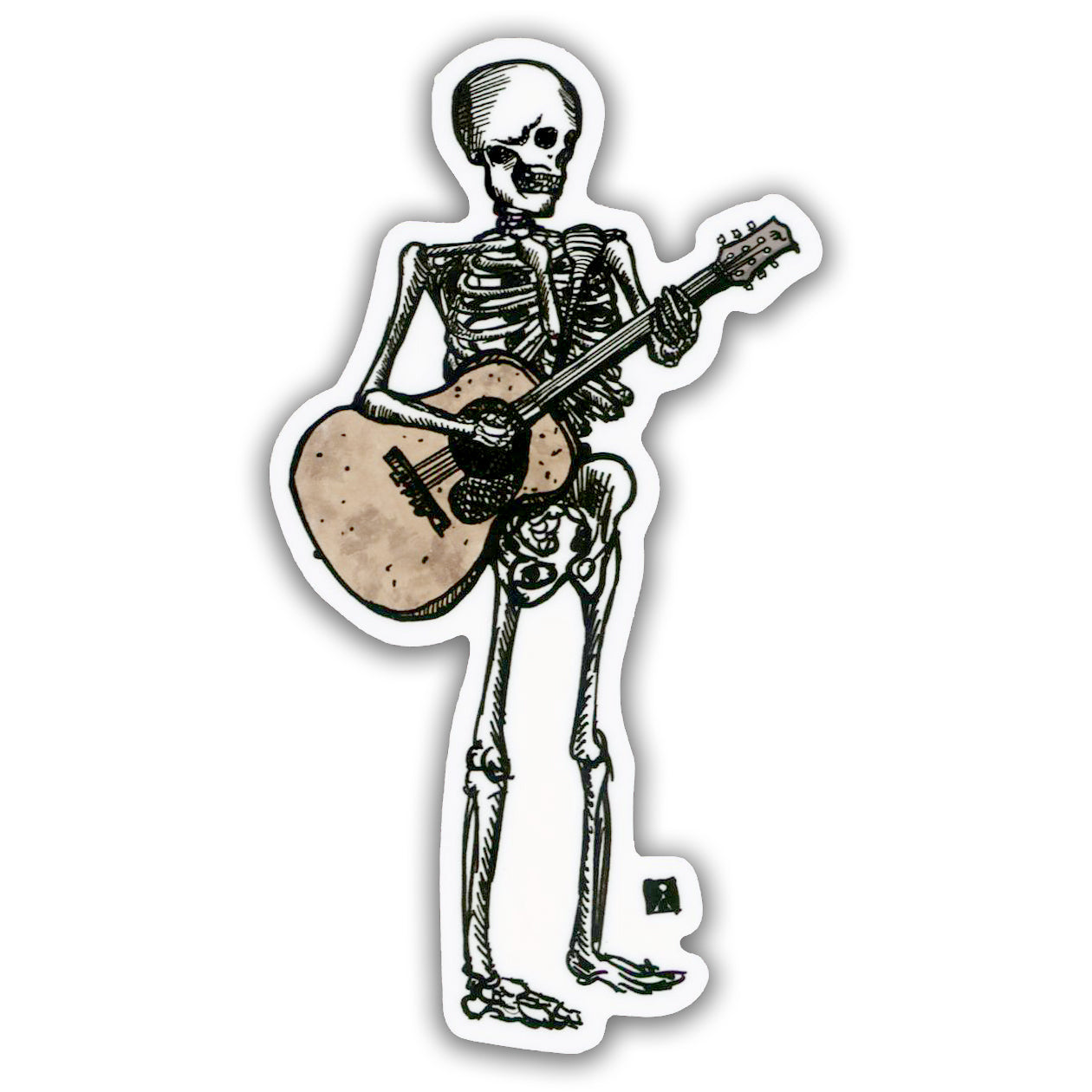 Skeleton Playing Acoustic Guitar Sticker