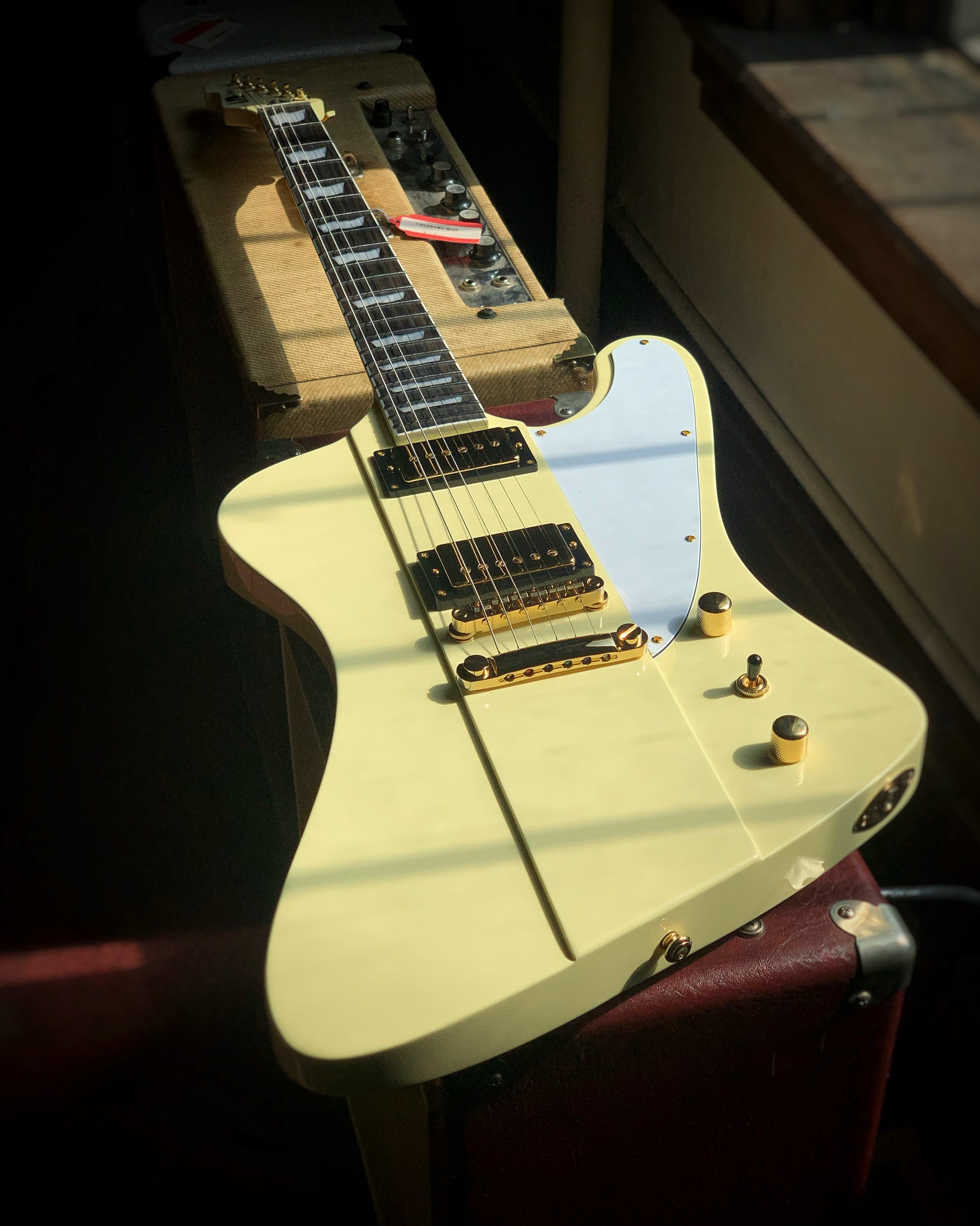 Showroom photo of ESP LTD Phoenix-1000 Electric Guitar, Vintage White