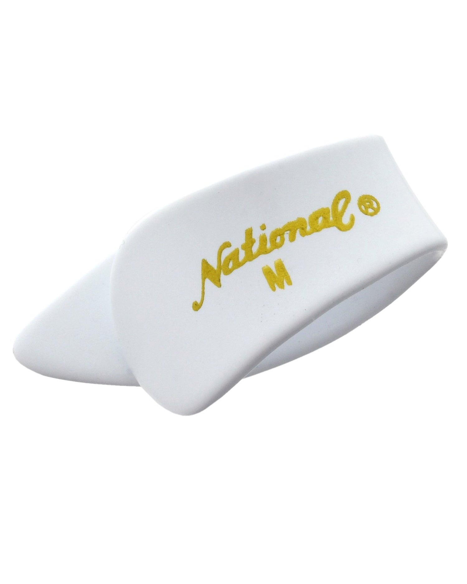 Front of National NP7 Celluloid Thumbpicks, Medium, White, 4-Pack