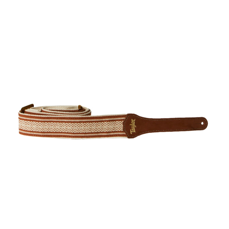 Front of Taylor Academy 2" Cotton Guitar Strap, White/Brown