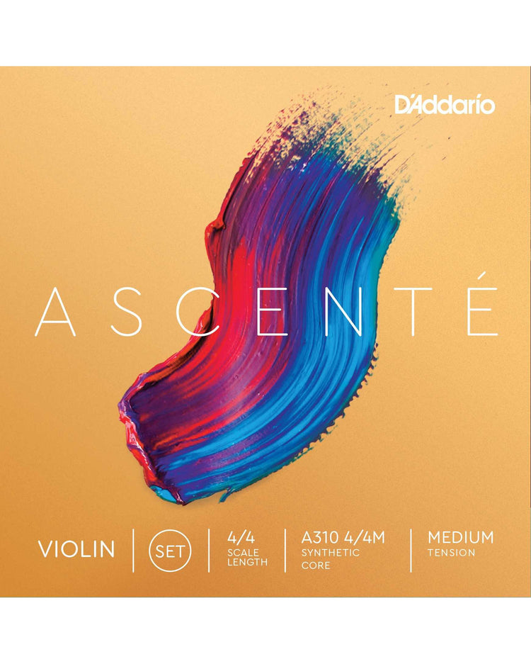 Front of D'Addario Ascente A310 4/4 Scale Medium Tension Synthetic Core Violin Strings