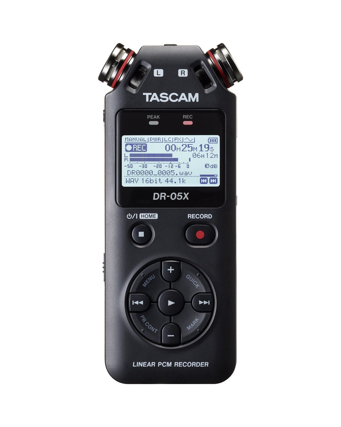 Front of Tascam DR-05X Stereo Handheld Digital Audio Recorder & USB Audio Interface