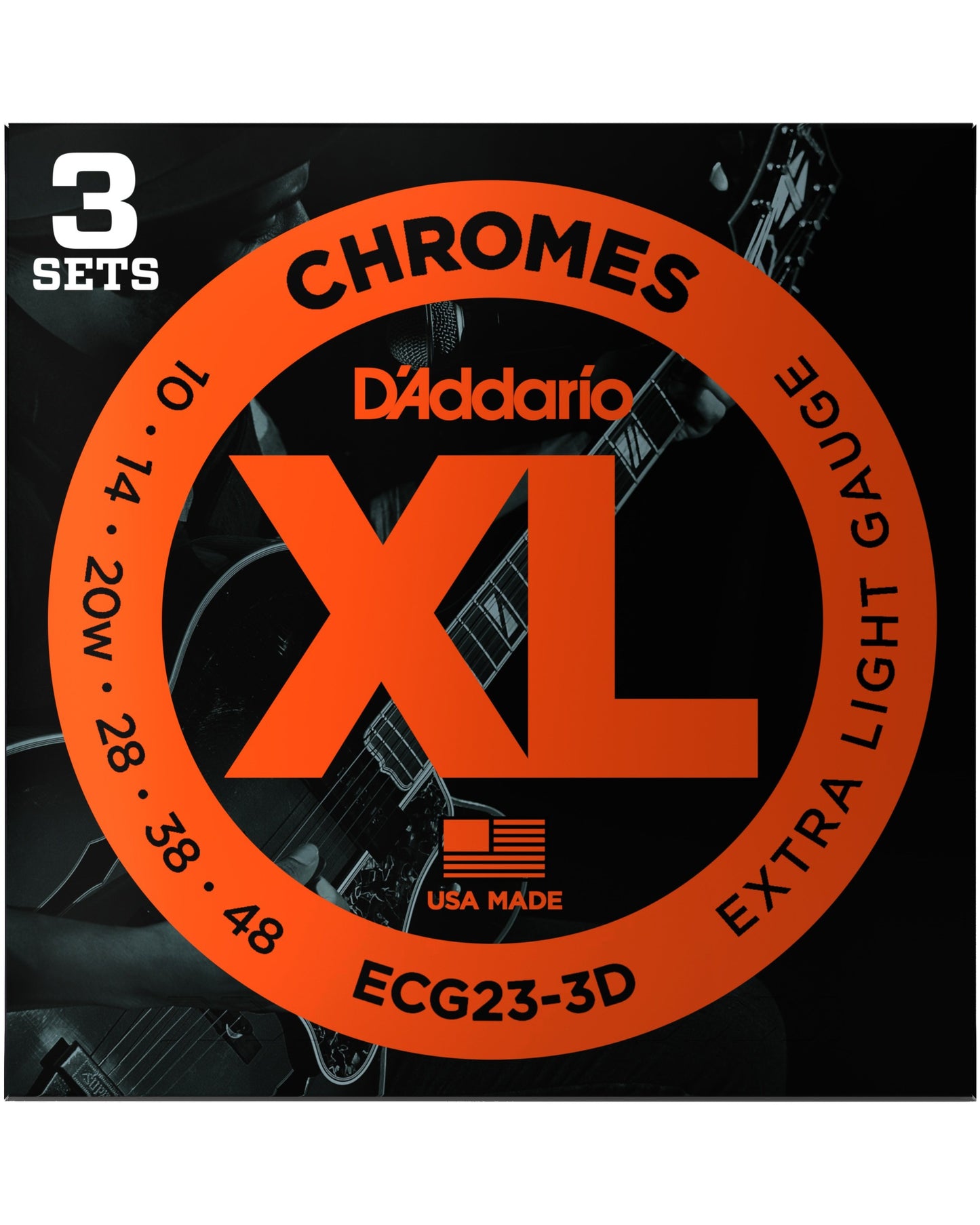 Image 1 of D'Addario ECG23 Flat Wound XL Chromes Jazz Extra Light Gauge Electric Guitar Strings, 3-Pack - SKU# ECG233D : Product Type Strings : Elderly Instruments