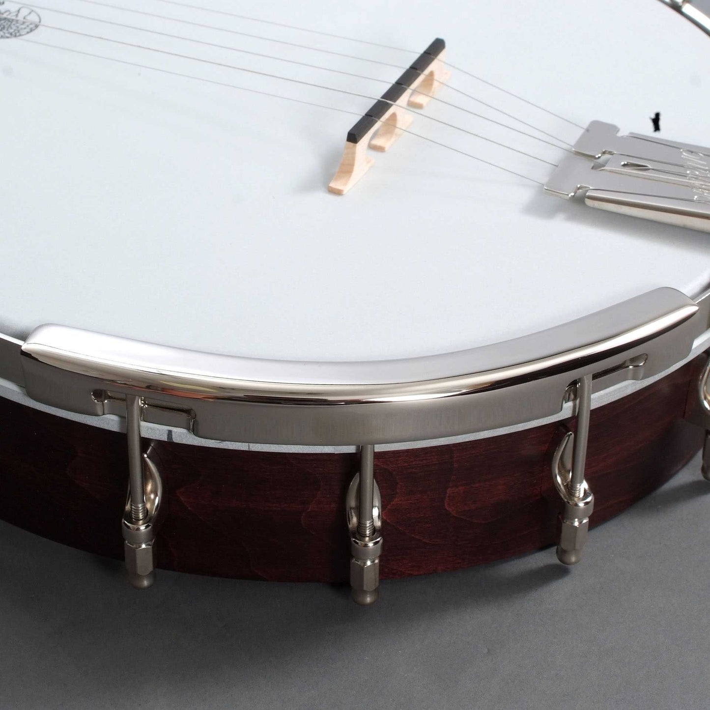 Side of Deering Goodtime Style Banjo Armrest on banjo