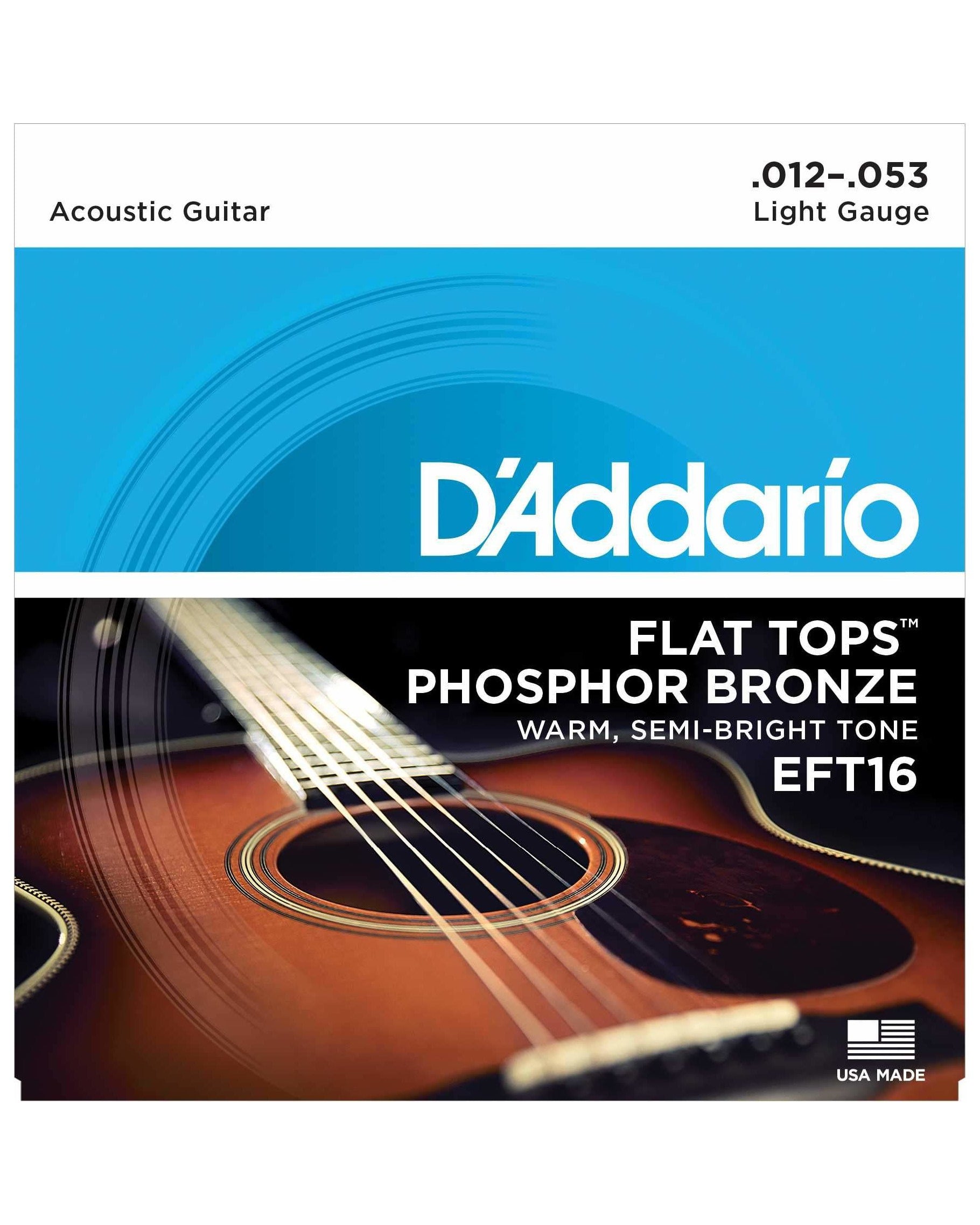 Front of D'Addario EFT16 Flat Tops Phosphor Bronze Light Gauge Guitar Strings