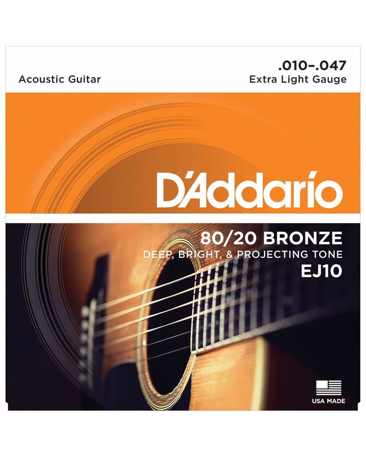 Front of D'Addario EJ10 80/20 Bronze Extra Light Gauge Acoustic Guitar Strings