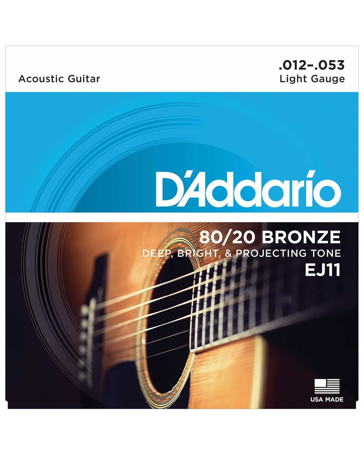 Front of D'Addario EJ11 80/20 Bronze Light Gauge Acoustic Guitar Strings