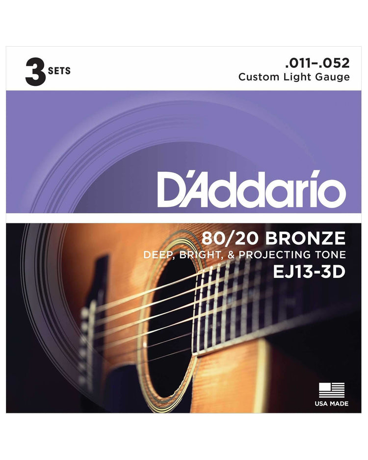 Image 1 of D'Addario EJ13 80/20 Bronze Custom Light Gauge Acoustic Guitar Strings, Three Pack - SKU# EJ133D : Product Type Strings : Elderly Instruments